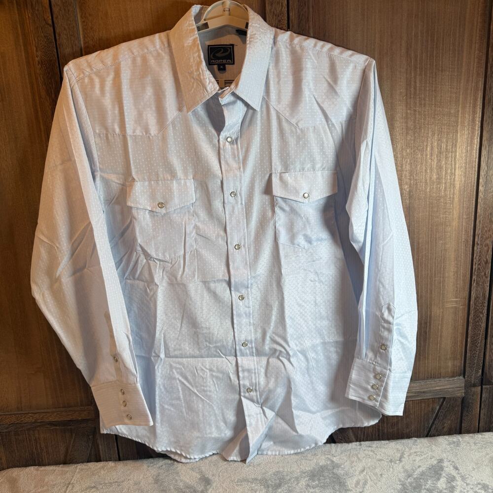 Western Shirt Cowboy Roper Mens XL Blue White Pearl Snap Long Sleeve Lightweight